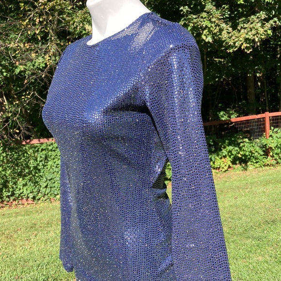 Divided spangled open back long sleeve sparkling ink blue mini size S - Picture 2 of 6